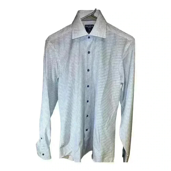 Men’s Light Blue Checkered Dress Shirt Size S, Slim Fit, Long Sleeve, Button-Up - Picture 6 of 9